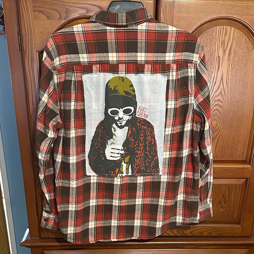Kurt Cobain upcycled flannel tee One of a Kind